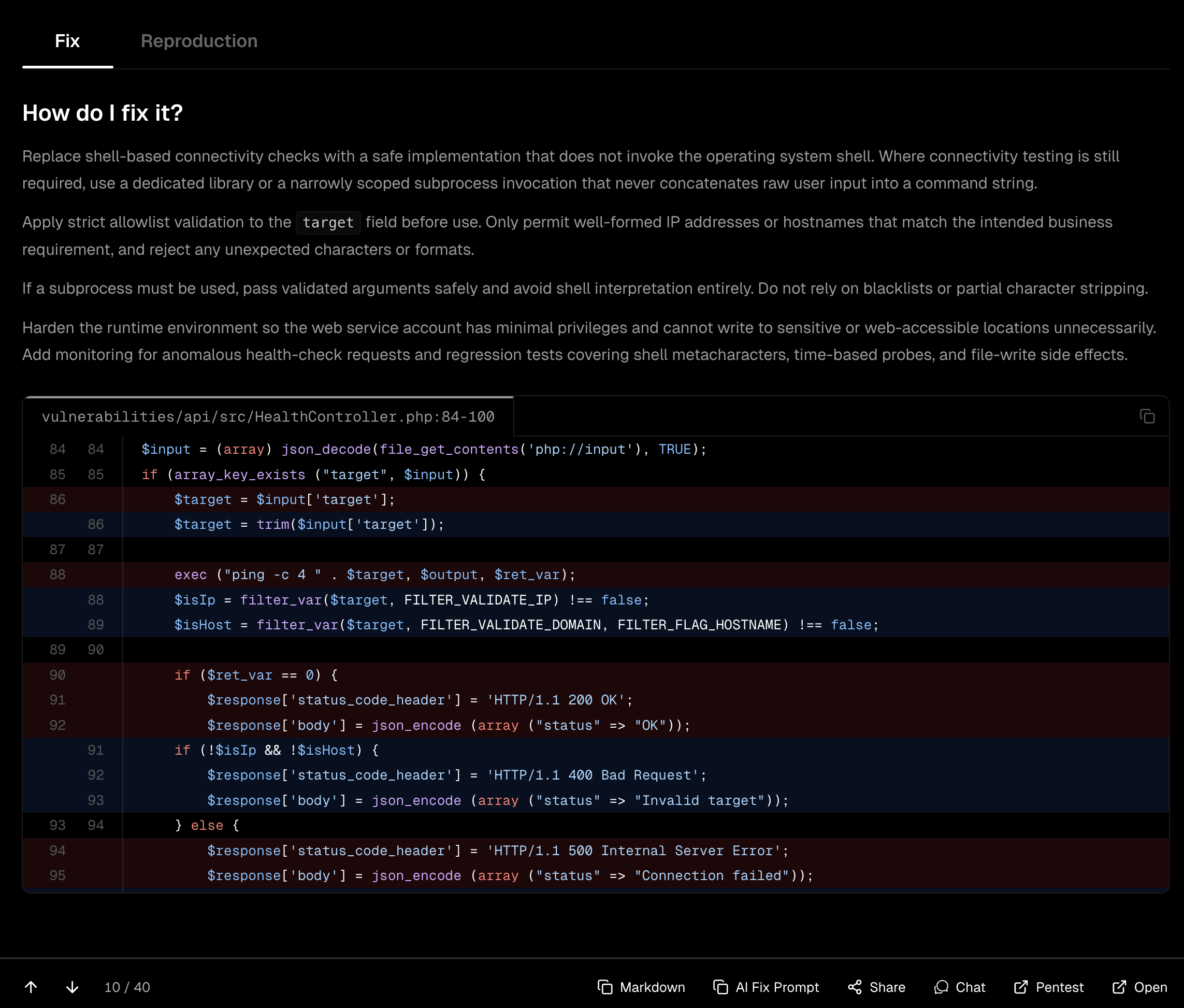 Copy AI fix prompt in Strix