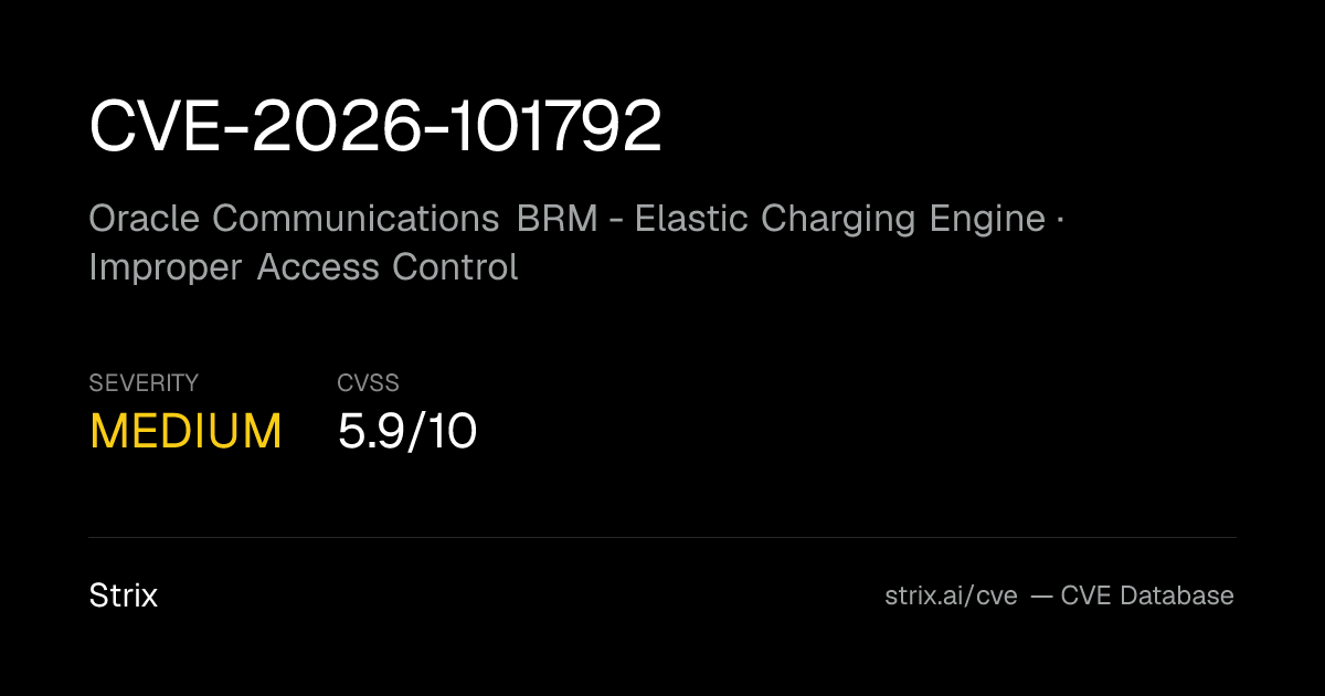 CVE-2026-101792: Oracle Communications BRM - Elastic Charging…