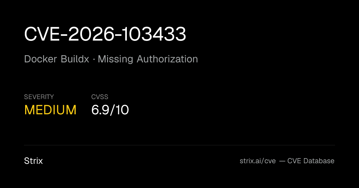 CVE-2026-103433: Docker Buildx Missing Authorization (CVSS 6.9)