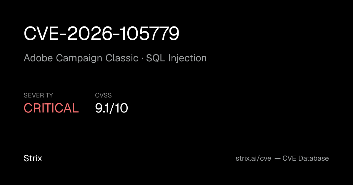 CVE-2026-105779: Adobe Campaign Classic SQL Injection (CVSS 9.1)
