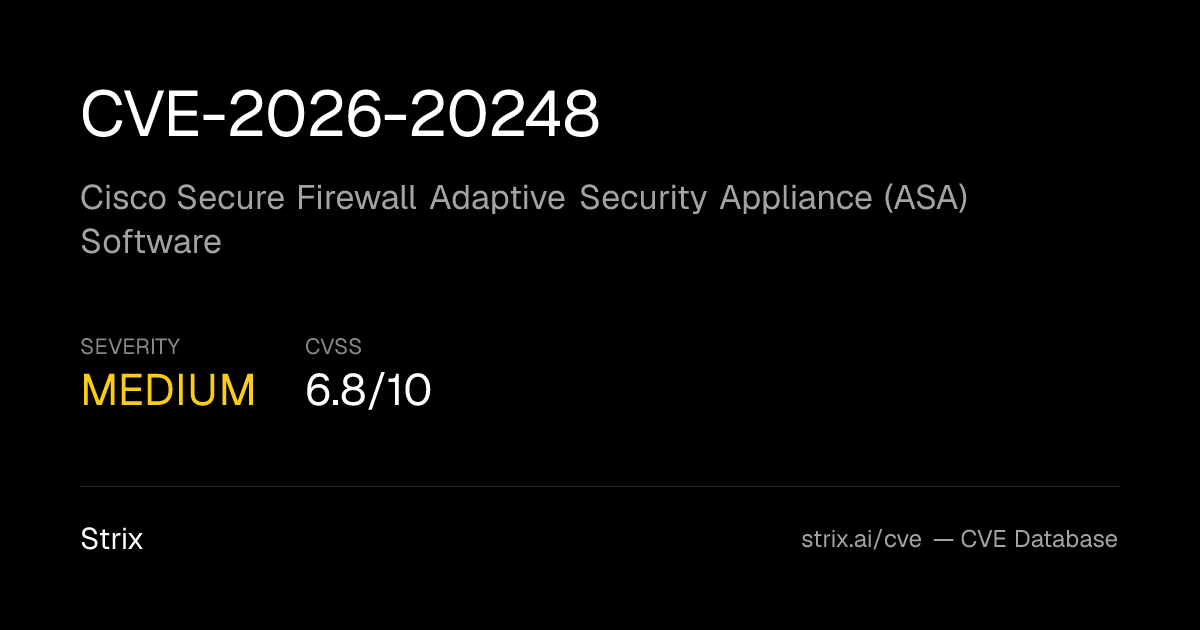 CVE-2026-20248: Cisco Secure Firewall Adaptive Security…