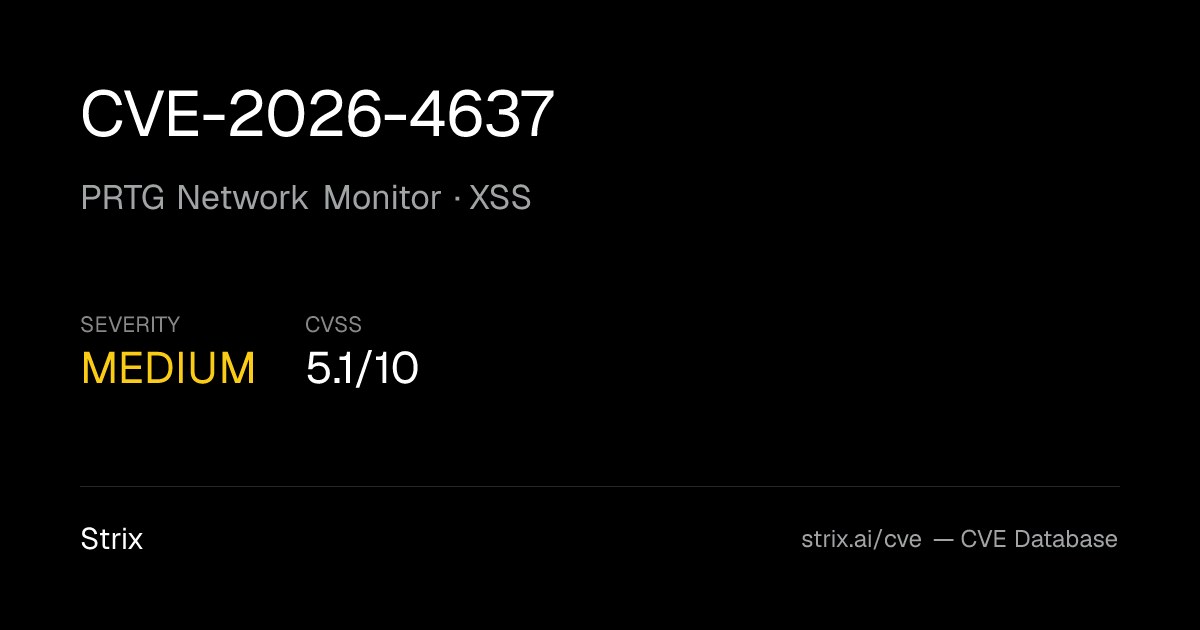 CVE-2026-4637: PRTG Network Monitor XSS (CVSS 5.1)
