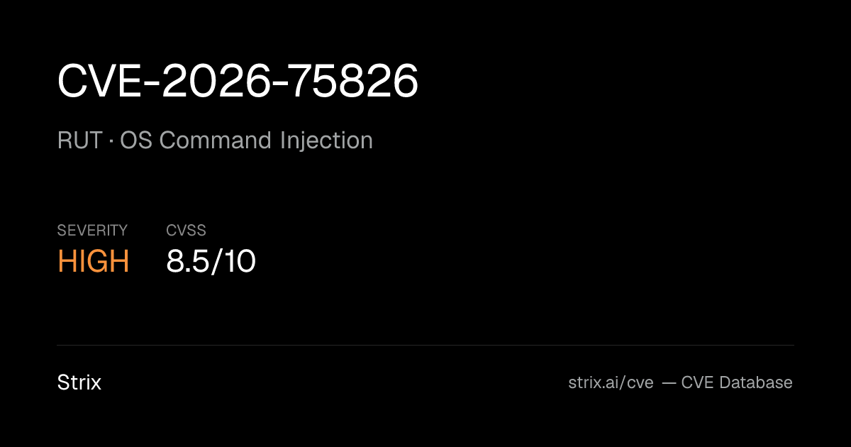 CVE-2026-75826: RUT OS Command Injection (CVSS 8.5)