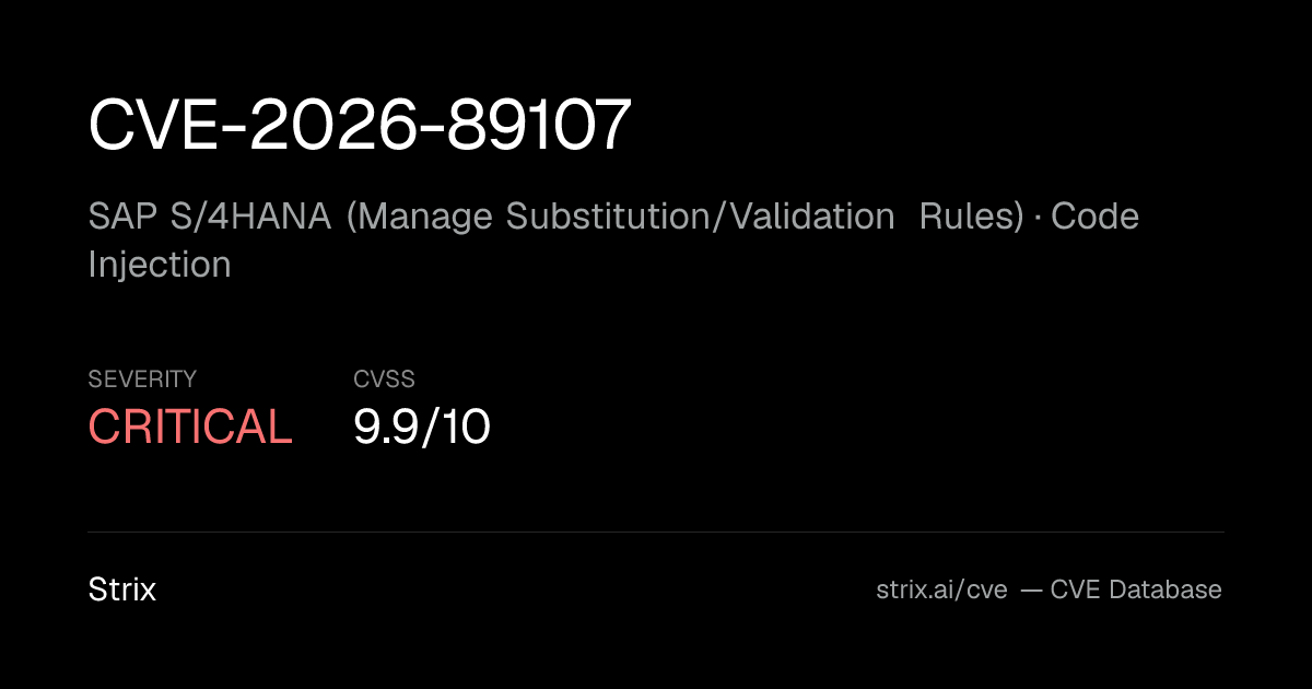 CVE-2026-89107: SAP S/4HANA (Manage Substitution/Validation…