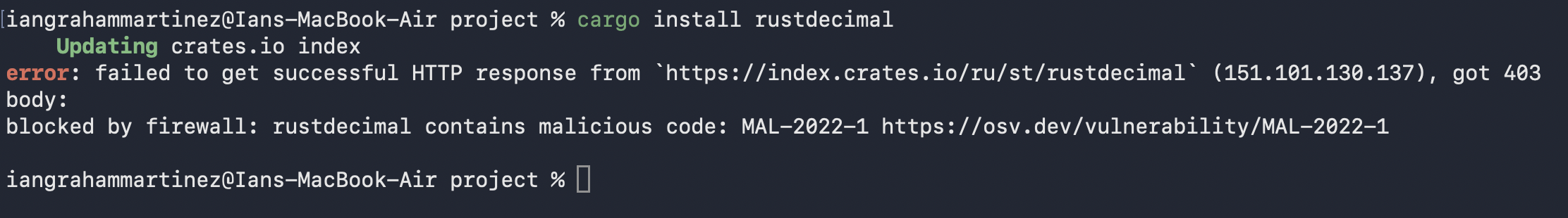 Blocked from the command line.