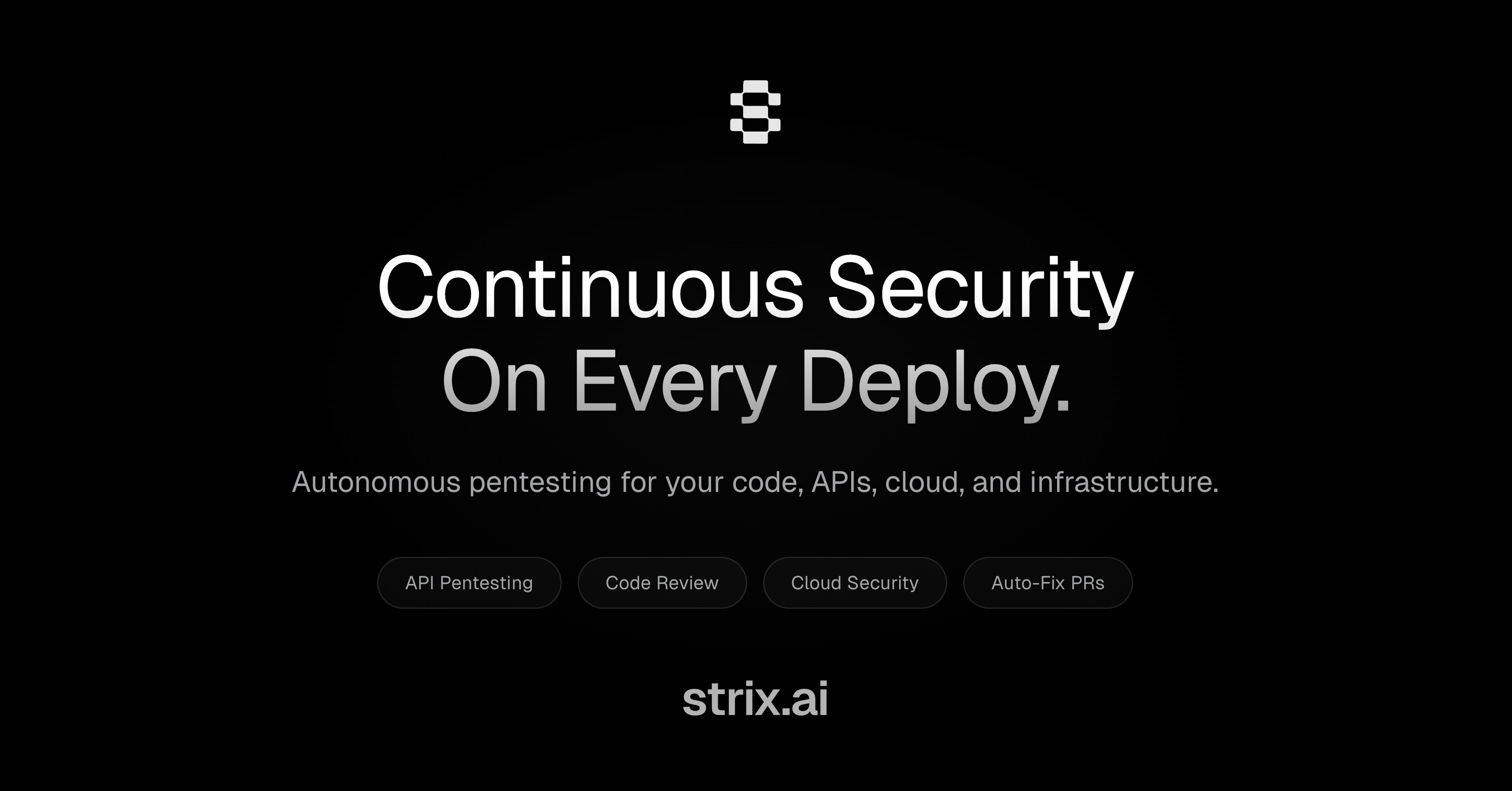 Dunkle Produktgrafik mit Strix-Schriftzug und abstrakter Sicherheitsoberfläche für autonome Pentests